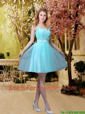 2016 Pretty Aqua Blue Short Dama Dresses with Belt