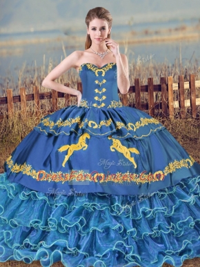 Blue Sleeveless Brush Train Ruffled Layers Sweet 16 Dress