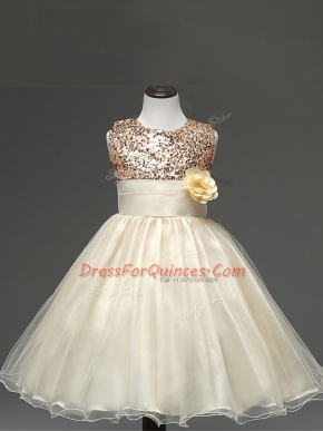 Knee Length Ball Gowns Sleeveless Champagne Girls Pageant Dresses Zipper