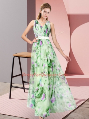 Floor Length Multi-color Dress for Prom Printed Sleeveless Pattern