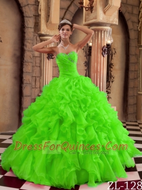Spring Green Ball Gown Sweetheart Pretty Quinceanera Dresses with  Ruffles Organza