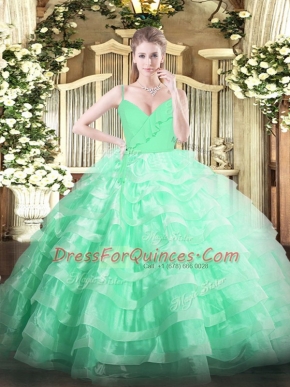Latest Floor Length Ball Gowns Sleeveless Apple Green Sweet 16 Dresses Zipper
