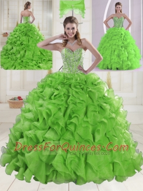 Sweet Sweetheart Spring Green Quinceanera Dresses with Brush Train