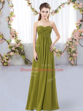 Traditional Floor Length Empire Sleeveless Olive Green Dama Dress Zipper