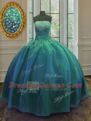 Low Price Sequins Floor Length Ball Gowns Sleeveless Teal Sweet 16 Dresses Lace Up