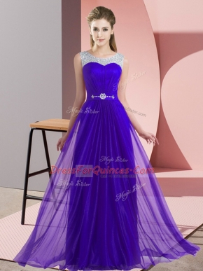 Charming Purple Empire Scoop Sleeveless Chiffon Floor Length Lace Up Beading Court Dresses for Sweet 16