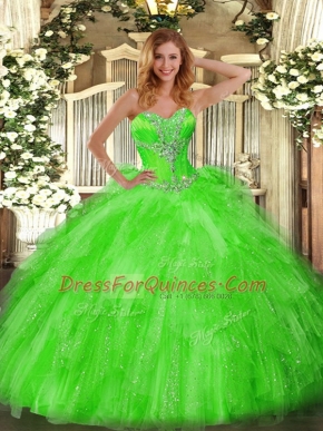 Sweetheart Sleeveless Ball Gown Prom Dress Floor Length Beading and Ruffles Organza