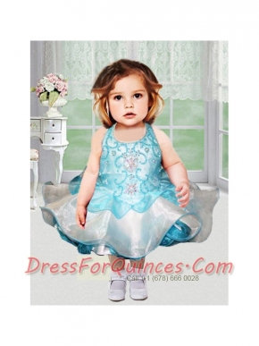 Ball Gown Halter Knee-length Little Girl Dress with Beading