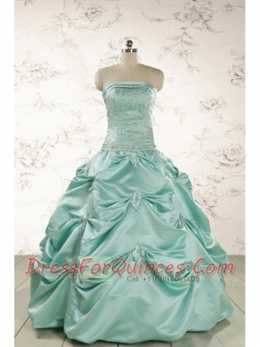 Cheap Turquoise Quinceanera Dresses with Appliques