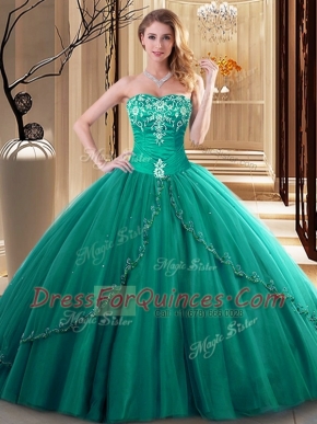 Dark Green Sleeveless Tulle Lace Up Sweet 16 Dress for Military Ball and Sweet 16 and Quinceanera