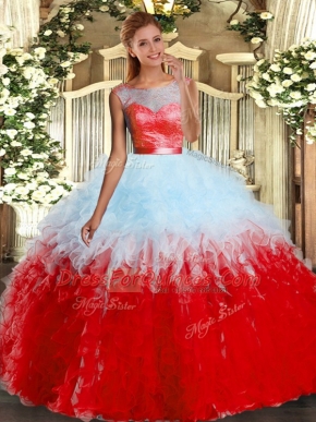 Multi-color Sleeveless Organza Backless Sweet 16 Dress for Military Ball and Sweet 16 and Quinceanera