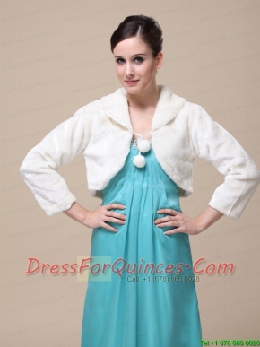 Faux Fur Special Occasion Jacket  In Ivory With Fold-over Collar