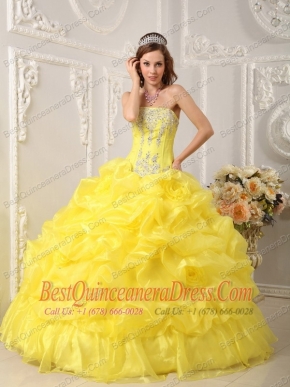 Yellow Ball Gown Strapless Floor-length Organza Beading Quinceanera Dress