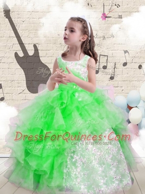 Sleeveless Floor Length Beading and Ruffles Lace Up Little Girl Pageant Dress with