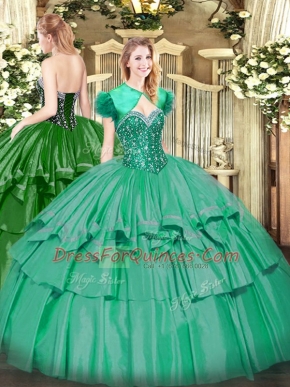Sleeveless Floor Length Beading and Ruffled Layers Lace Up Quinceanera Dress with Turquoise