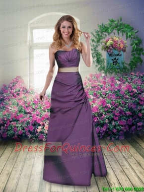 Sweetheart Column 2015 Eggplant Purple Christmas Party Dresses with Belt and Ruching
