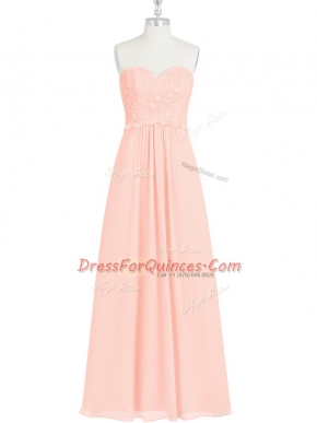 Chic Pink Sleeveless Lace and Appliques Floor Length Prom Party Dress