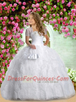 Most Popular Sweethear White Little Girl Pageant Dress with  Appliques and Rolling Flowers