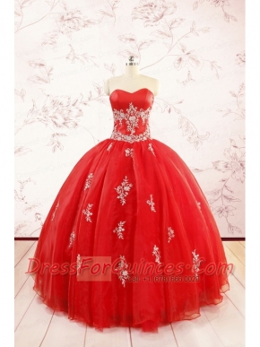 Most Popular Red Puffy Quinceanera Dresses with Appliques