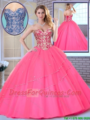 2016 Latest Beading Sweetheart Quinceanera Dresses in Hot Pink