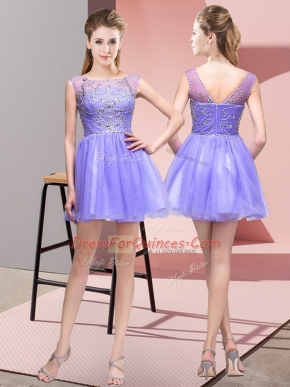 Sumptuous Tulle Bateau Sleeveless Zipper Beading Prom Evening Gown in Lavender