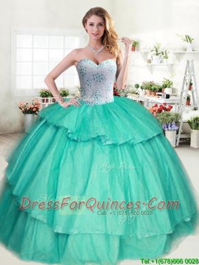 Wonderful Beaded and Ruffled Layers Sweet 16 Dress in Apple Green for Spring
