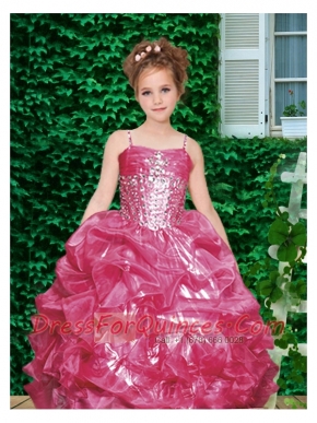 Wine Red Spaghetti Straps Ball Gown Little Girl Pageant Dress with Beading for 2014