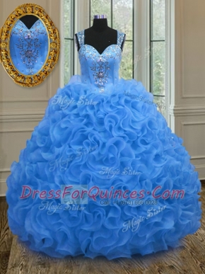 Superior Straps Sleeveless Zipper Floor Length Beading and Ruffles 15th Birthday Dress