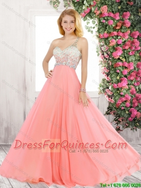 Latest One Shoulder Watermelon Prom Dresses with Criss Cross
