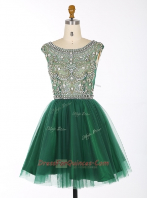 Sweet Scoop Sleeveless Prom Party Dress Mini Length Beading Green Chiffon
