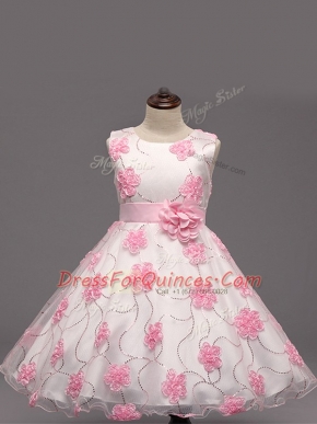 Edgy White Sleeveless Tulle Zipper Flower Girl Dresses for Wedding Party
