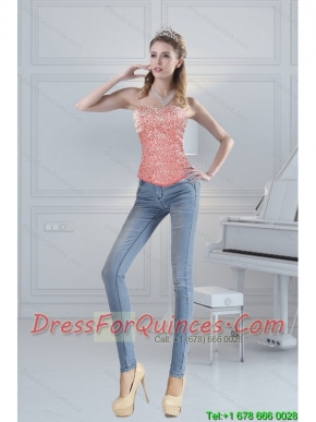 2015 Pretty Watermelon Corset with Beading