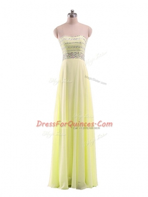 Smart Floor Length Yellow Strapless Sleeveless Zipper