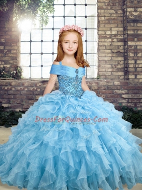 Floor Length Ball Gowns Sleeveless Blue Pageant Dress Lace Up