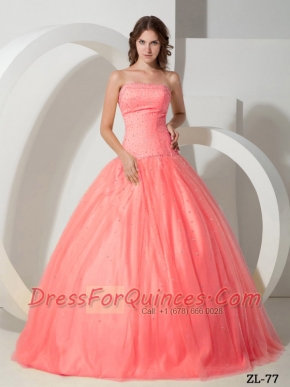 Elegant Sweet 16 Dresses With Beading Ball Gown Strapless Floor-length Tulle