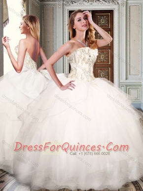 Simple Strapless White Sweet 16 Dresses with Appliques and Beading