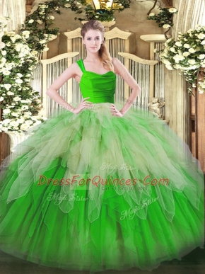 Unique Floor Length Zipper Sweet 16 Dresses Multi-color for Military Ball and Sweet 16 and Quinceanera with Lace and Ruffles