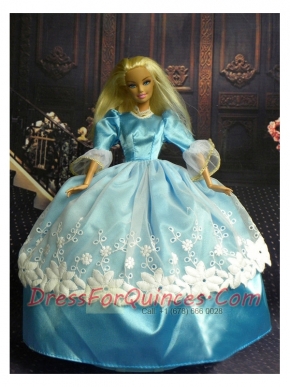 Sweet  Ball Gown Baby Blue and Lace Handmade Dresses Fashion Party Clothes Gown Skirt For Barbie Doll