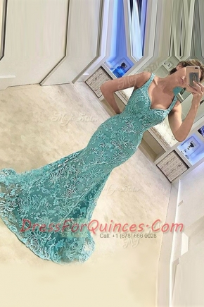 Colorful Mermaid Sleeveless Sweep Train Zipper With Train Appliques Homecoming Dress