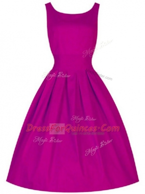 Custom Design Fuchsia Sleeveless Knee Length Ruching Lace Up Court Dresses for Sweet 16