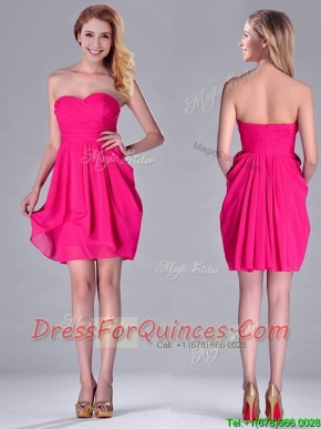 Simple Empire Sweetheart Chiffon Hot Pink Short Dama Dress for Homecoming