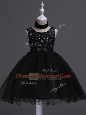Custom Made Organza Scoop Sleeveless Zipper Beading and Lace Kids Formal Wear in Black