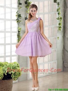 The Most Popular Lilace One Shoulder A line Junior Dress with Rushing
