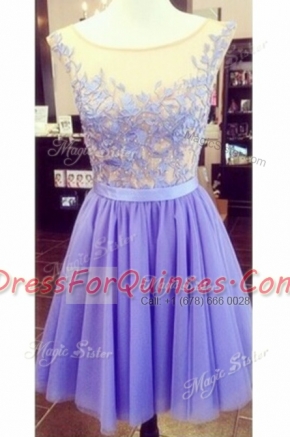 Graceful Scoop Lavender Tulle and Lace Zipper Sleeveless Mini Length Appliques