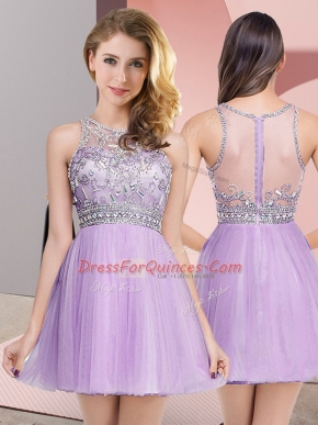 Glorious Lavender Sleeveless Beading Mini Length Evening Dress