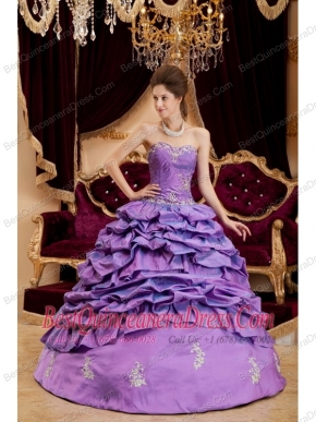 Purple Ball Gown Sweetheart Floor-length Taffeta Appliques Quinceanera Dress