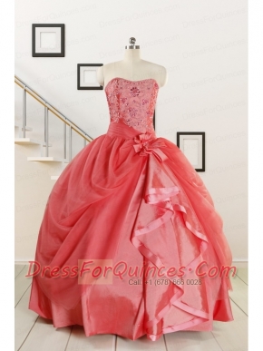 Cheap Strapless Ball Gown Quinceanera Dresses in Watermelon for 2015