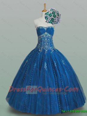 2015 Romantic Strapless Beaded Quinceanera Gowns in Tulle