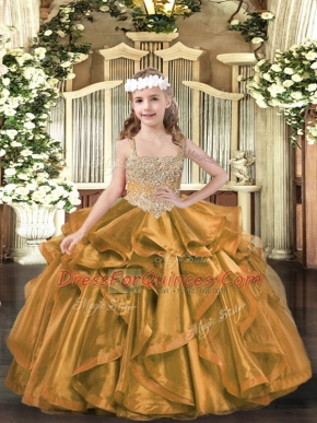 Best Ball Gowns Pageant Dress Wholesale Brown V-neck Organza Sleeveless Floor Length Lace Up