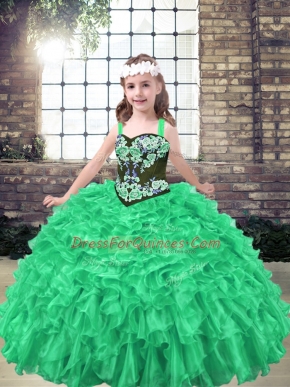 Popular Organza Sleeveless Floor Length Child Pageant Dress and Embroidery and Ruffles